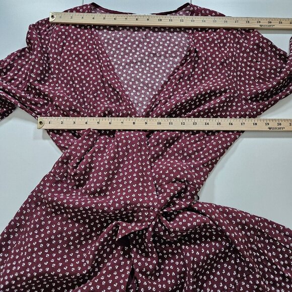 Abercrombie & Fitch Wrap Dress Women PL Wine Beige Mini Lined Ties Dainty Floral - Picture 4 of 16